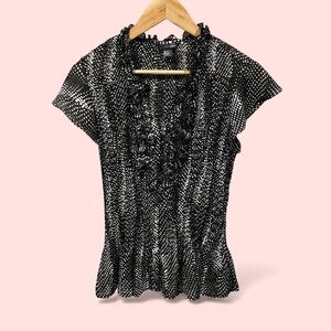Cute Vintage Y2K polka dot crinkle ruffle sheer button front blouse whimsigoth